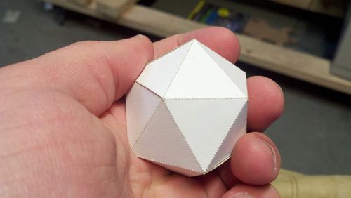 Regular Icosahedron made from cardstock and designed in Pepakura